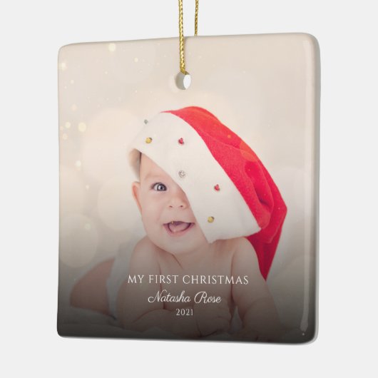 Moderne Baby-Fotos 1. Weihnachten Keramikornament (Links)
