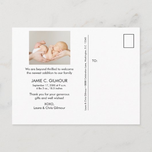 Moderne Baby-Fotos danken Ihnen für die Geburtserk Ankündigungspostkarte (Rückseite)
