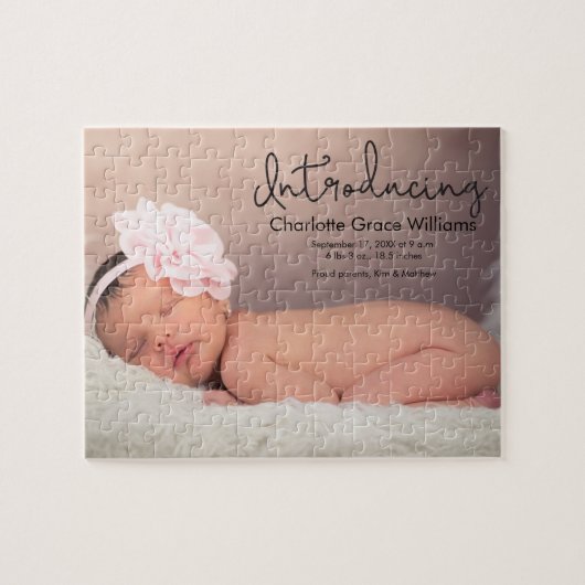 Moderne Baby Girl Birth Foto Ankündigung Puzzle (Horizontal)
