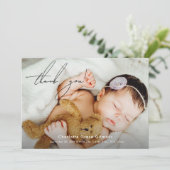 Moderne Baby Girl Foto Babydusche Dankeskarte (Stehend Vorderseite)