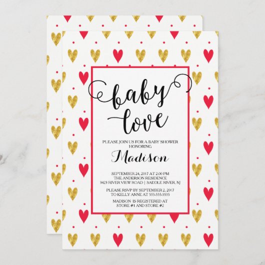 Moderne Baby Liebe Herz Babydusche Einladung (Vorne/Hinten)