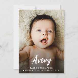 Moderne Baby-Namen-Bürstenschrift individuell Foto Einladung