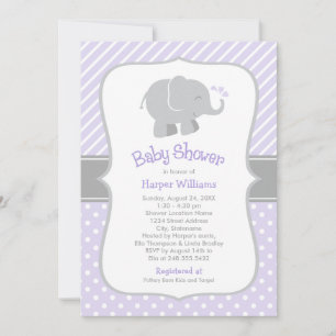 Moderne Baby-Party für Mädchen mit lila Elefant Einladung