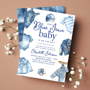 Moderne Baby-Party im Jeans-Look Einladung