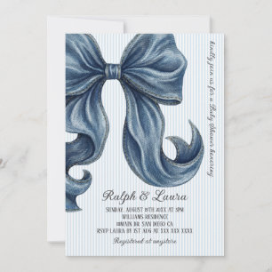 Moderne Baby-Party mit blauen Jeans-Schleife Einladung