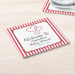 Moderne Baby-Party mit roten Kreidestreifen und dr Rechteckiger Pappuntersetzer