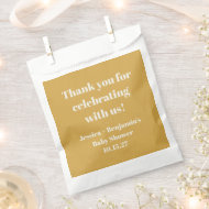 Moderne Baby Shower Danke Karte in Staubigem Gelb  Geschenktütchen