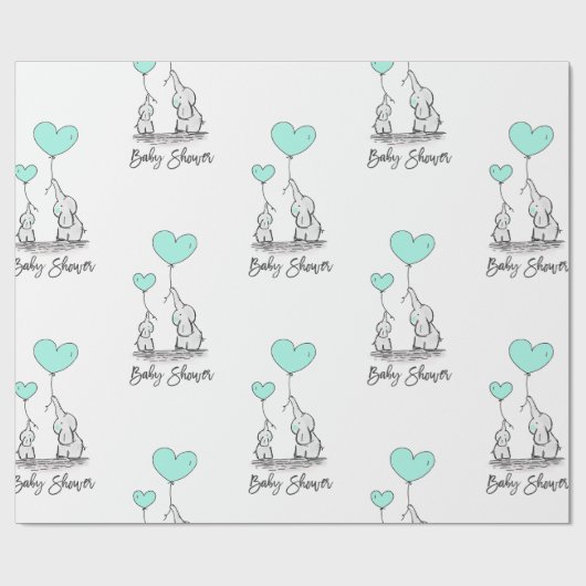 Moderne BABY SHOWER Elephant MINT & Graue Geschenk Geschenkpapier (Flach)