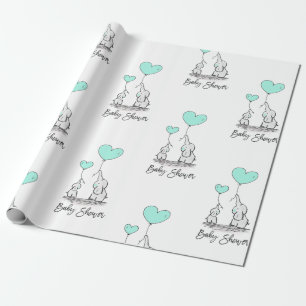 Moderne BABY SHOWER Elephant MINT & Graue Geschenk Geschenkpapier
