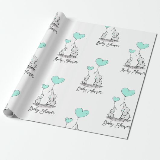 Moderne BABY SHOWER Elephant MINT & Graue Geschenk Geschenkpapier (Ungerollt)