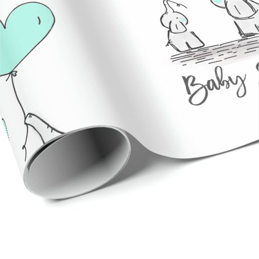 Moderne BABY SHOWER Elephant MINT & Graue Geschenk Geschenkpapier (Rolleneckpunkt)
