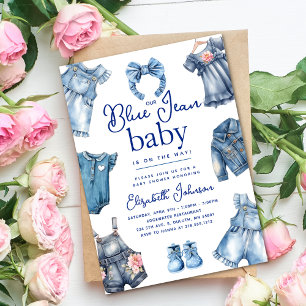 Moderne Baby Shower für Mädchen mit Blauem Jeans-B Einladung