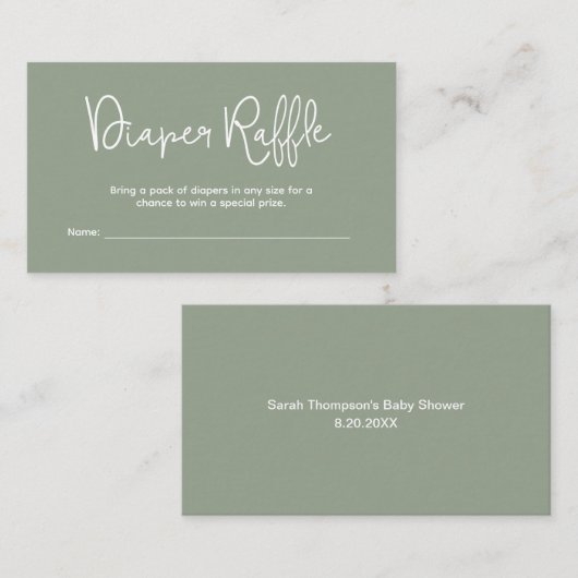 Moderne Baby Shower Sage Green Windel-Raffle Begleitkarte (Vorne/Hinten)