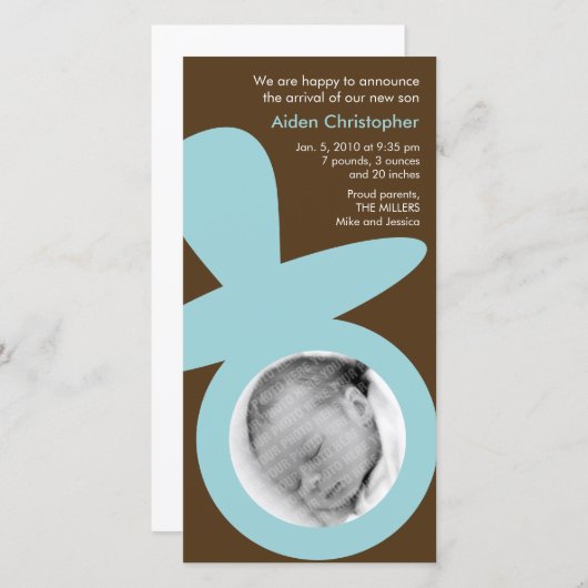 Moderne Babyankündigung - Blue Schnuller Ankündigung (Vorne/Hinten)