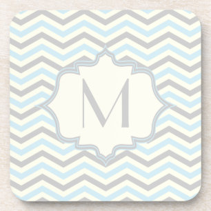 Moderne Babyblau-, Grau-, Elfenbein-Chevron-Muster Untersetzer