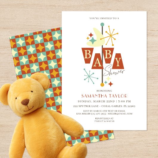 Moderne Babydusche aus der Mitte des Jahrhunderts Einladung