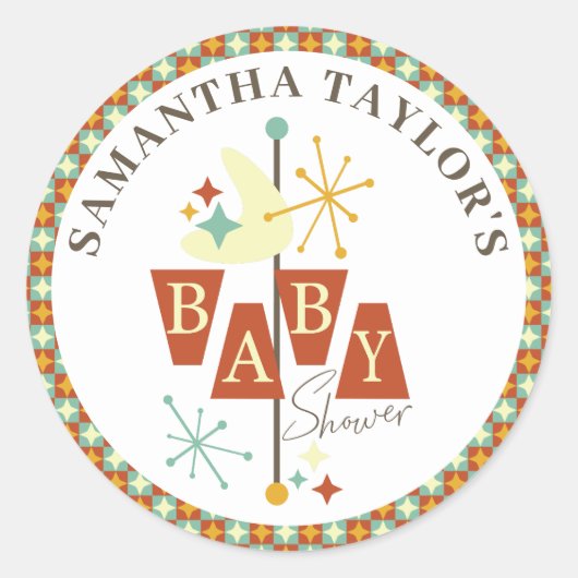 Moderne Babydusche aus der Mitte des Jahrhunderts Runder Aufkleber (Vorderseite)