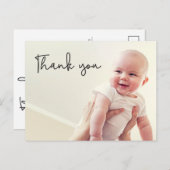 Moderne Babydusche danke Foto Ankündigungspostkarte (Vorne/Hinten)