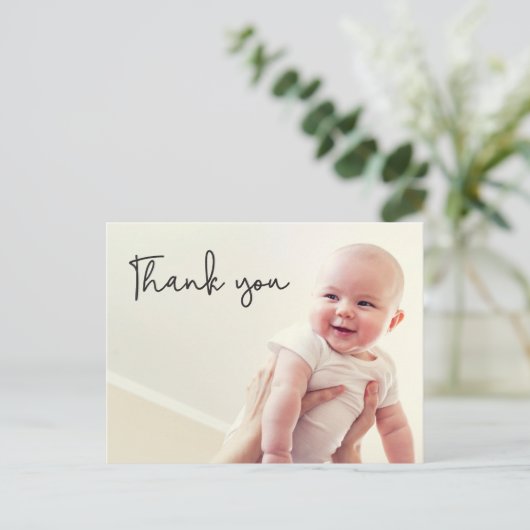 Moderne Babydusche danke Foto Ankündigungspostkarte (Stehend Vorderseite)