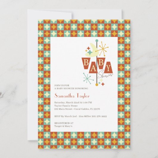 Moderne Babydusche - Einladung - Retro (Vorderseite)