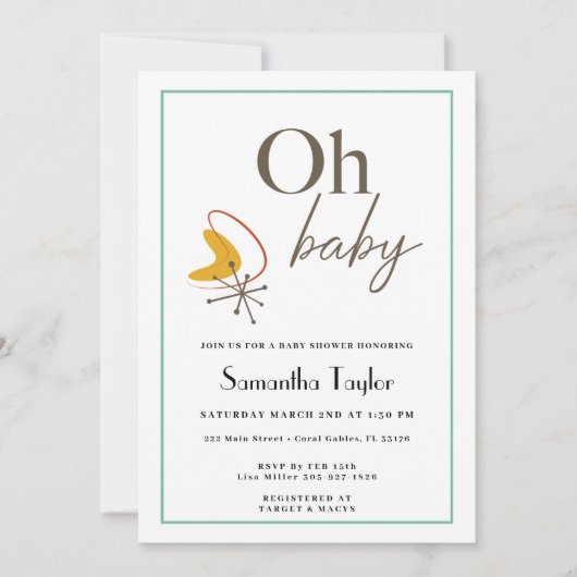 Moderne Babydusche - Einladung - Retro (Vorderseite)