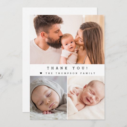 Moderne Babydusche FotoCollage Einfach Dankeskarte (Vorne/Hinten)