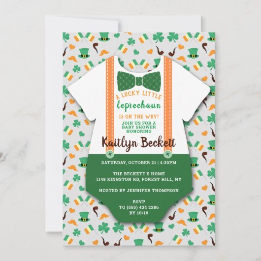 Moderne Babydusche "Little Leprechaun" Einladung (Vorderseite)