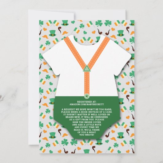 Moderne Babydusche "Little Leprechaun" Einladung (Rückseite)