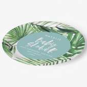 Moderne Babydusche mit blauer Tropendusche Pappteller (Schrägansicht)