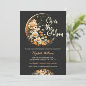 Moderne Babydusche neutral über dem Mond Einladung (Stehend Vorderseite)