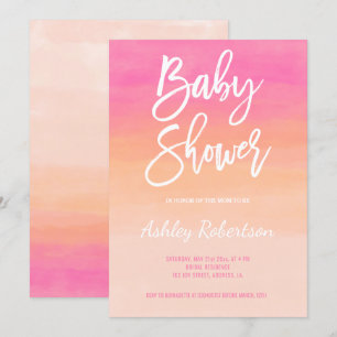 Moderne Babydusche Rosa Korallenwasserfarbe ombre Einladung