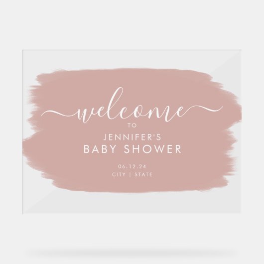 Moderne Babydusche Willkommen Paint White Blush Acrylschild (Vorderseite)