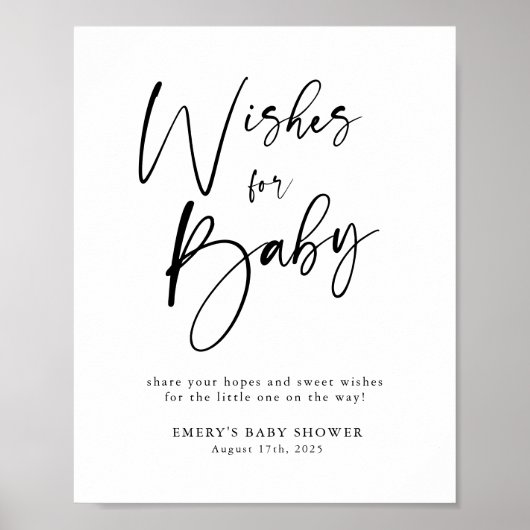 Moderne Babydusche-Wünsche für Baby-Zeichen Poster (Vorne)