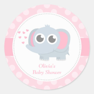 Moderne Babyelefanten-Polka-Dots-Baby-Party Runder Aufkleber