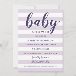 Moderne Babyparty-Einladung mit Lavendelstreifen f Einladung