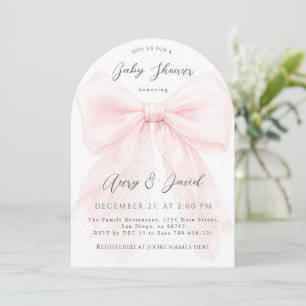 Moderne Babyparty für Mädchen mit rosa Schleife Einladung