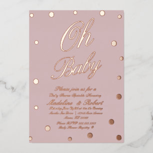 Moderne Babyparty Punkte Rosa Geprägt Folieneinladung