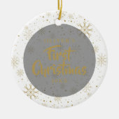 Moderne Babys Erste Weihnachtszeit Foto Gold Schne Keramik Ornament (Vorne)