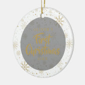 Moderne Babys Erste Weihnachtszeit Foto Gold Schne Keramik Ornament (Links)