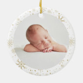 Moderne Babys Erste Weihnachtszeit Foto Gold Schne Keramik Ornament (Hinten)