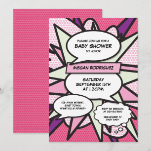 Moderne Babyshower Streusel Mädchen Rosa Comic-Boo Einladung