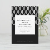 Moderne Bachelor Party Minimal Schwarz und Weiß Einladung (Stehend Vorderseite)