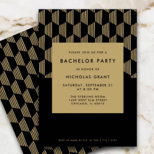 Moderne Bachelor Party Stilvoll Schwarz und Gold Einladung