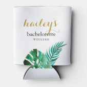 Moderne Bachelorette Weekend Palm Blätter mit Name Dosenkühler (Vorderseite)