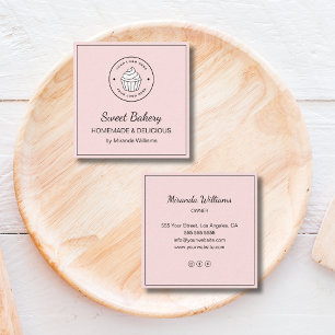 Moderne Bäckerei Benutzerdefiniertes Logo Rosa Quadratische Visitenkarte