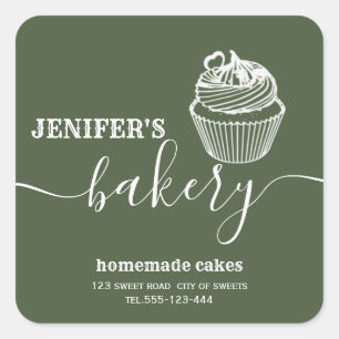 Moderne Bäckerei Hausgemachte Kuchen und Süßigkeit Quadratischer Aufkleber