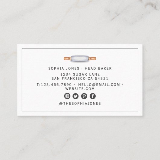 Moderne Bäckerei Koch Caterer Wasserfarben Rolling Visitenkarte (Rückseite)