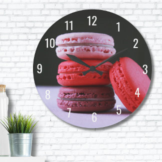Moderne Bäckerei Pink Französisch Macaron Große Wanduhr