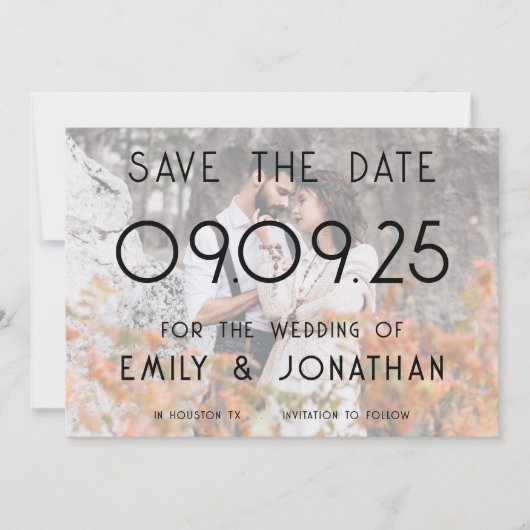 Moderne Background Custom Foto Wedding Save The Date (Vorderseite)