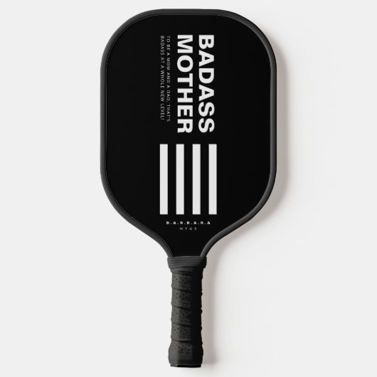 MODERNE BADASMUTTER SCHWARZ-WEISSE STREIFEN PICKLEBALL SCHLÄGER (Rückseite)